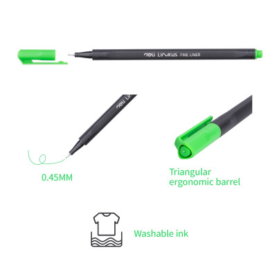  Bút đi nét Deli - Ngòi bọc kim loại 0.45mm - Mực có thể rửa được - EQ900