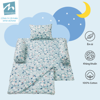 Bộ chăn gối nệm cho bé MYM chất liệu vải Cotton mềm mại, thấm hút