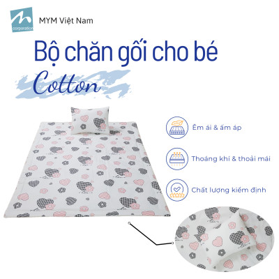 Bộ chăn gối cho bé đi học mẫu giáo MYM chất vải Cotton thấm hút, thoáng khí