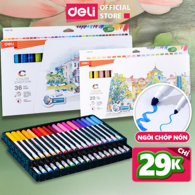 Bút Lông Màu Felt Pen Deli 20/36 Màu Pastel Basic Ngòi Chóp Rửa Được- Dùng Tô Vẽ Đi Nét Calligraphy Highlight Fiber Pen