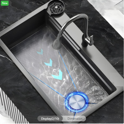 Chậu rửa bát 1 hố lớn inox 304 nano đen Valenza kháng khuẩn cao cấp kèm vòi rửa bát inox 304 nóng lạnh nano đen dáng Vuông, bộ xả to ngăn mùi, khay inox kín-TẶNG BÌNH ĐỰNG NƯỚC RỬA BÁT