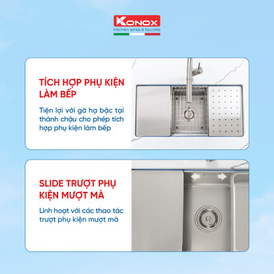 Chậu rửa bát chống xước KONOX Workstation – Undermount Sink KN8644SU Dekor - Bảo hành chính hãng 10 năm