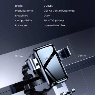 Ugreen UG10131LP274TK 4.7 - 7inch Màu Xám Giá đỡ điện thoại trên xe hơi - HÀNG CHÍNH HÃNG