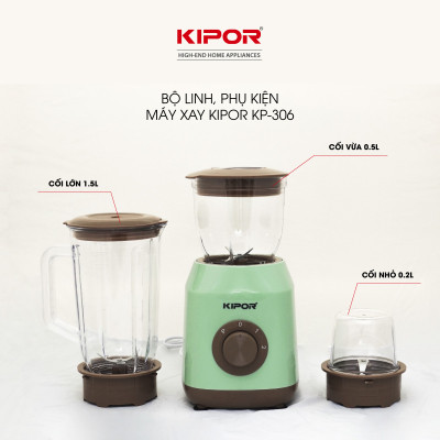 Máy xay sinh tố KIPOR KP-S306  - Lưỡi thép chống ăn mòn siêu bền - Tặng kèm 3 cối 0,2L, 0,5L, 1,5L - Tự ngắt chống quá tải - Hàng chính hãng