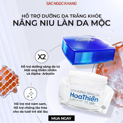 Bộ Đôi Trong Uống Ngoài Thoa Cân Bằng Nội Tiết, Dưỡng Trắng Sáng Da Viên Uống Hoa Thiên & Kem Dưỡng Trắng Da Hoa Thiên