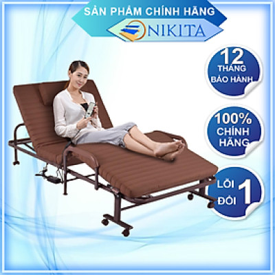 Giường gấp nâng đầu tự động 5 cấp độ hỗ trợ trào ngược dạ dày, khung thép chắc chắn, đệm dày êm, chính hãng Nikita