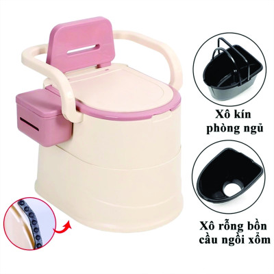 Tolet, Bồn cầu di động cao cấp có tay vịn, tựa lưng đệm, có hộp giấy, siêu chịu lực dành cho trẻ em, người già, phụ nữ sanh BH 1 năm HÀNG CHÍNH HÃNG ( màu ngẫu nhiên)