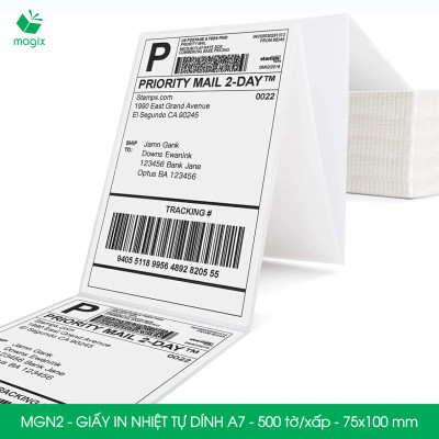 MGN2 - 75x100 mm - Combo 2 xấp 500 tờ giấy in nhiệt A7 tự dính - Giấy in đơn hàng, giấy in A7