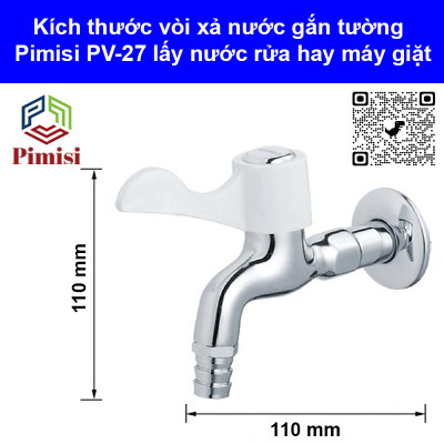 Vòi xả nước lạnh gắn tường Pimisi bằng đồng thau mạ crom - niken sáng bóng cao cấp dùng làm vòi hồ nước lạnh rửa tay chân, lấy nước máy giặt hoặc xả rửa sàn ban công tưới cây gạt tay mở 90 độ | Hàng chính hãng