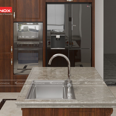 Vòi rửa bát 3 đường nước Konox, Model Trim-Water Black, 3 phiên bản màu, Bề mặt mạ PVD mạ vân đá, Lõi đồng tiêu chuẩn CW617N, Linh kiện phụ trợ dòng chảy nhập khẩu châu Âu, Bảo hành chính hãng 5 năm, Hàng chính hãng