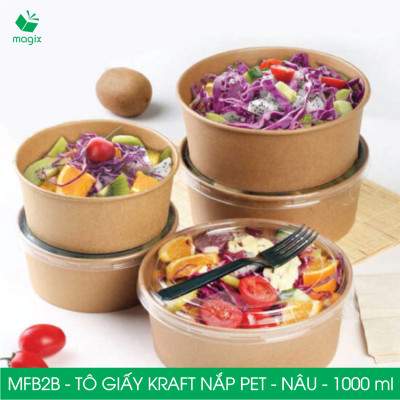 MFB2B - 1000ml - 100 Tô giấy Kraft nâu nắp PET - Bát giấy đựng thực phẩm