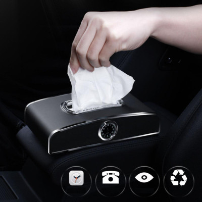 Hộp đựng khăn giấy kiêm bảng sdt và đồng hồ cao cấp đặt taplo ô tô, xe hơi TB-6137