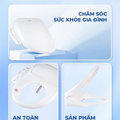 Nắp Bồn Cầu Điện Tử LUVA Bidet LB625 Điều Khiển Cảm Ứng Tiếng Việt, Đổi Lỗi 100 Ngày, Sấy Khô, Chống Nước IPX5, Sấy Vành Ngồi, Chế Độ Rửa Trẻ Em