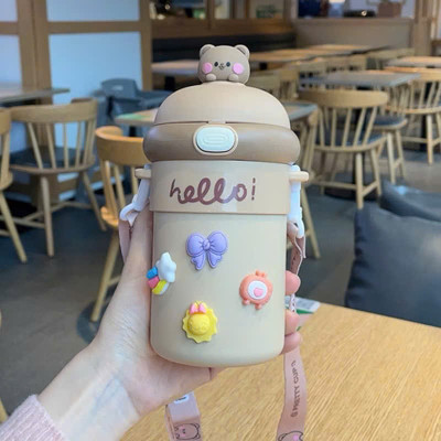 Cốc Giữ Nhiệt Trẻ Em 510ml Có Ống Hút, Cốc Đeo Chéo Hoạt Hình Dễ Thương Cho Bé Gái, Bình Nước Uống Tiện Lợi - HÀNG CHÍNH HÃNG MINIIN