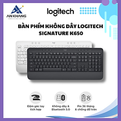 Bàn Phím Không Dây Logitech Signature K650  - Nhỏ gọn, kê tay tích hợp, kết nối Bluetooth & USB Bolt - Hàng chính hãng