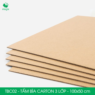 TBC02 - 100x50 cm - 5 tấm bìa carton 3 lớp nguyên tấm cứng cáp, bìa gói hàng, bìa mô hình