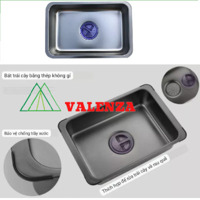 Chậu rửa bát 1 hố lớn inox 304 nano đen Valenza kháng khuẩn cao cấp kèm vòi rửa bát rút dây inox 304 nóng lạnh nano đen Valenza, bộ xả to ngăn mùi, khay inox kín-TẶNG BÌNH ĐỰNG NƯỚC RỬA CHÉN