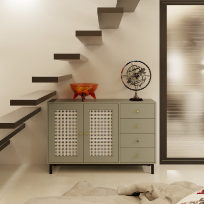 [Happy Home Furniture] ROTAN, Tủ lưu trữ 4 ngăn kéo - chân sắt, 120cm x 34cm x 80cm ( DxRxC), TCM_133