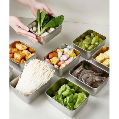 Hộp Đựng Thực Phẩm Inox Để Tủ Lạnh Có Nắp Đậy Đa Năng Tiện Lợi- Có 2 Size 13.5x10.5x5.8 cm và 20x5,5x25cm - Khay Inox 304 Chống Gỉ - Hàng Chính Hãng MINIIN