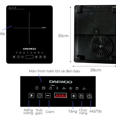 Bếp Từ Đơn Daewoo DWI-1505B, 8 chế độ cài sẵn 1500w - Hàng chính hãng