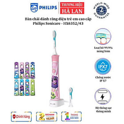 Bàn chải đánh răng điện trẻ em Philips Sonicare HX6352/43 hỗ trợ Bluetooth kết nối với ứng dụng và giúp trẻ từ từ tăng thời gian đánh răng - HÀNG NHẬP KHẨU