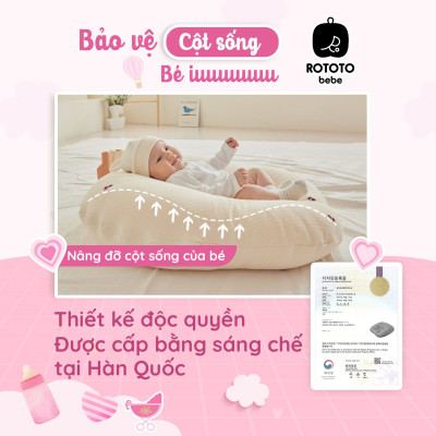 Gối chống trào ngược cho bé Rototo Bebe chất liệu đặc biệt Ripple gợn sóng - Trằng Ripple