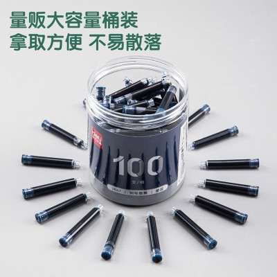 100 Ống mực thay thế bút máy Deli - có thể xóa được mực -màu xanh - S647