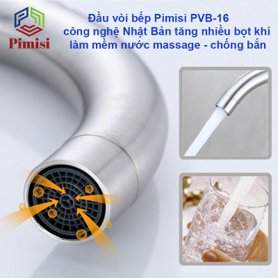 Vòi Rửa Bát Inox 304 Pimisi PVB-16+DC Đơn 1 Đường Nước Lạnh Gắn Chậu Rửa Chén Âm - Dương Bàn Đá Nhà Bếp | Chính Hãng