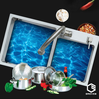 CHẬU RỬA BÁT, CHÉN INOX 2 HỐ LỆCH GRBC7843L