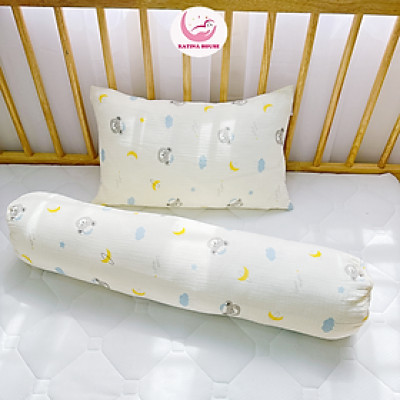 Bộ gối nằm gối ôm trẻ em Katina House, vải muslin mềm nhẹ, thoáng khí, thấm hút tốt, an toàn