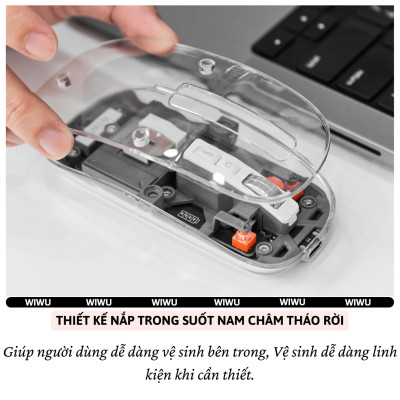 Chuột Không Dây bluetooth 5.1 hiệu WiWU Crystal WM105 - Sạc USB C, Chuột không dây cho MacBook/Laptop, cho iPhone, cho iPad, Nhẹ, Kết Nối 2.4G,, Không Độ Trễ, silend mode (im lặng), thiết kế trong suốt lợ cơ - Hàng nhập khẩu