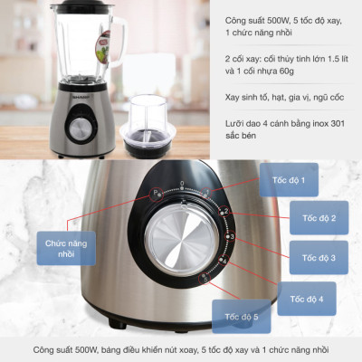 Máy xay sinh tố Sharp EM-S155GV-ST/EM-S154PV-WH - Hàng chính hãng - Bảo Hành 6 Tháng