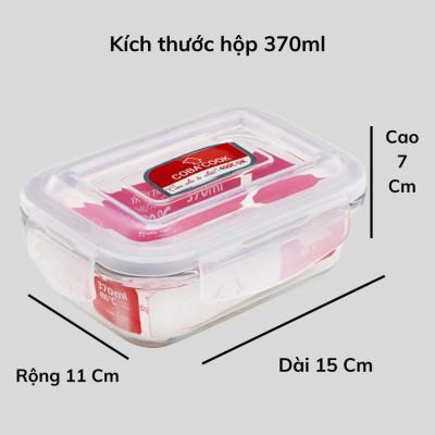 Bộ 4 hộp thủy tinh  2 hộp chữ nhật 370ml + 2 hộp tròn 400ml đựng thực phẩm COBA