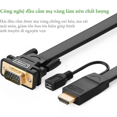 Ugreen UG40267MM101TK 1.5M màu Đen Cáp chuyển đỗi HDMI sang VGA kèm cổng trợ nguồn Micro USB - HÀNG CHÍNH HÃNG