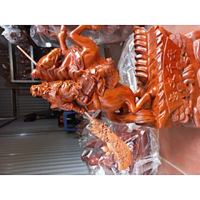 Tượng quan công cưỡi ngựa tượng phong thủy bằng gỗ hương kt cao 60×35×15