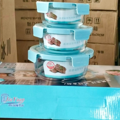 Set 3 hộp đựng thực phẩm thuỷ tinh hình tròn bảo quản đồ ăn tiện lợi - giao màu ngẫu nhiên