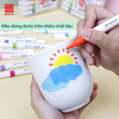 Bút lông màu Acrylic 1 đầu Hồng Hà tô trên mọi chất liệu (12/24/36 màu) - 8142/8143/8144