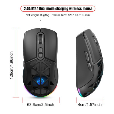 Chuột Không Dây T26s Gaming led RGB Bluetooth + Usb2.4G Pin sạc cổng TypeC chống mỏi cổ tay cho máy tính laptop hàng nhập khẩu