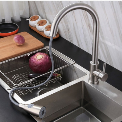 Combo chậu rửa chén bát 1 hố lớn Valenza dạng ĐÚC dày 3,5 li kiểu dáng Hàn Quốc inox 304 100% kèm vòi rửa bát rút dây Valenza sus304, bộ xả to ngăn mùi, khay inox kín-TẶNG BÌNH NƯỚC RỬA CHÉN