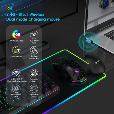 Chuột Không Dây T26s Gaming led RGB Bluetooth + Usb2.4G Pin sạc cổng TypeC chống mỏi cổ tay cho máy tính laptop hàng nhập khẩu