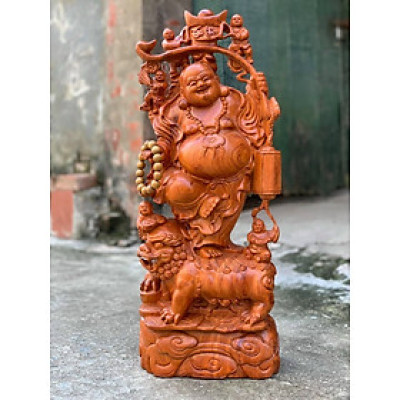 Tượng phật di lặc ngũ phúc bằng gỗ hương kt cao 60×24×23