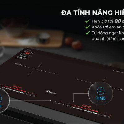 Bếp Điện Từ Đôi Nhập Khẩu SOWUN SW1228 ,Mặt Kính CERAMIC Cao Cấp Chịu Được Nhiệt Độ Cao