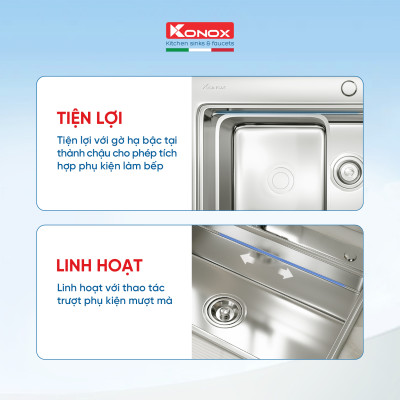 Chậu rửa bát Konox, Overmount Series, Model KN7548SO, Inox 304 cao cấp, 750*480*230mm, Hàng chính hãng