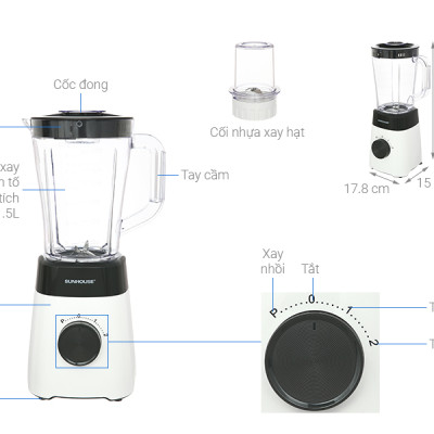Máy xay sinh tố SUNHOUSE SHD5114 công suất 450W siêu khỏe xay được đá viên - Hàng chính hãng