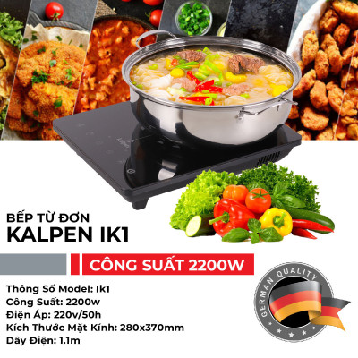 Bếp điện từ đơn Kalpen IK1 công suất 2200W tặng Nồi lẩu Inox 30cm, bảo hành 2 năm - Hàng chính hãng