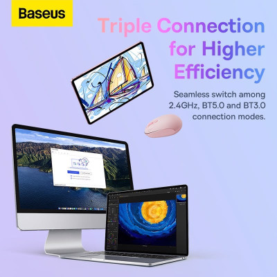 Chuột không dây Baseus F01B Tri-Mode Wireless Mouse  Bluetooth & 2.4GHz- hàng chính hãng