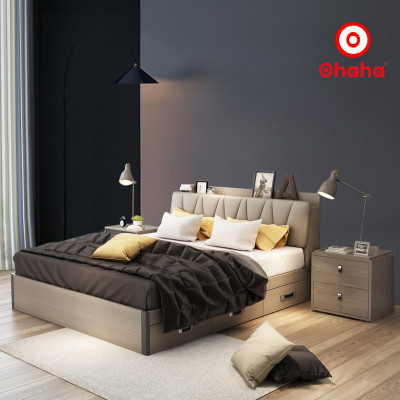 [Miễn phí vận chuyển & lắp đặt] Giường ngủ thông minh cao cấp bọc nệm đầu giường gỗ công nghiệp Ohaha - GN007