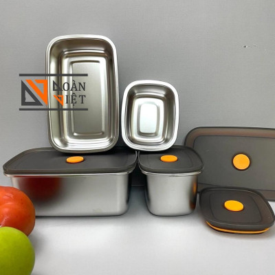 Bộ ĐỰNG TRỮ THỰC PHẨM INOX SUS 304 - NẮP nút SILICON SIÊU KÍNH giúp BẢO QUẢN thực phẩm đảm bảo độ tươi ngon Hạn chế BAY MÙI thực phẩm