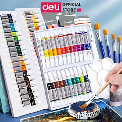 Màu Acrylic Dmast Tuýp 12ml 12/24/36 Màu Deli Cao Cấp Chống Thấm Nước Khô Nhanh Không Phai Màu Vẽ Trên Mọi Chất Liệu