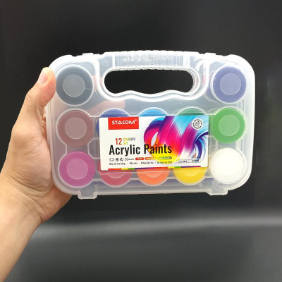 Bộ 12 Màu Acrylic Chuyên Nghiệp 20 ml Kèm Cọ Vẽ - Stacom AC2012A